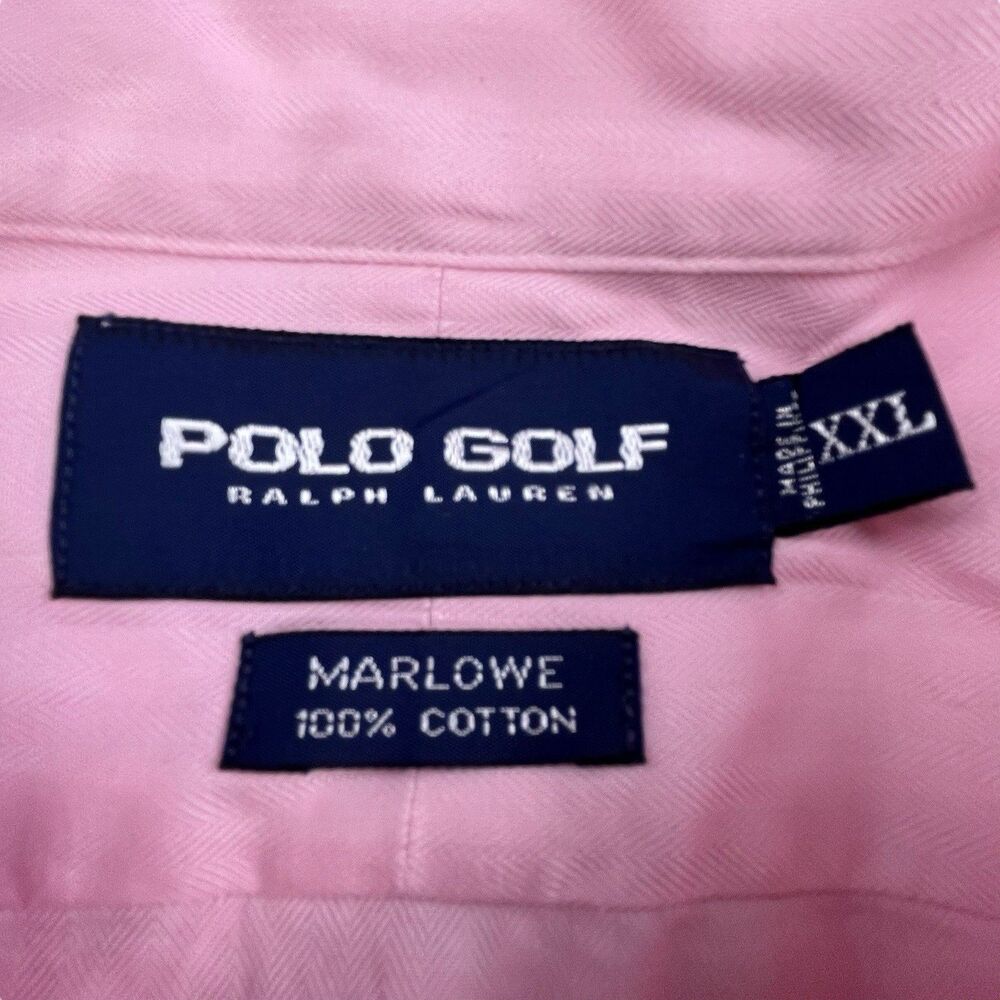 Polo Golf Ralph Lauren Shirt Mens XXL Pink Herringbone Marlowe Oxford Cotton - Picture 4 of 11